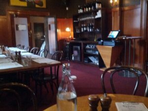 The big empty dining room at the Royston Hotel.