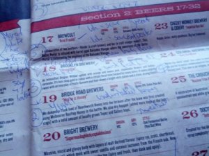 An example of my badly-scrawled GABS notes. Too busy drinking to be thinking.