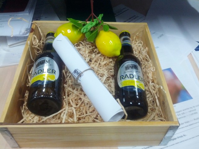 The Hahn Radler media kit, complete with appropriately fake lemons.